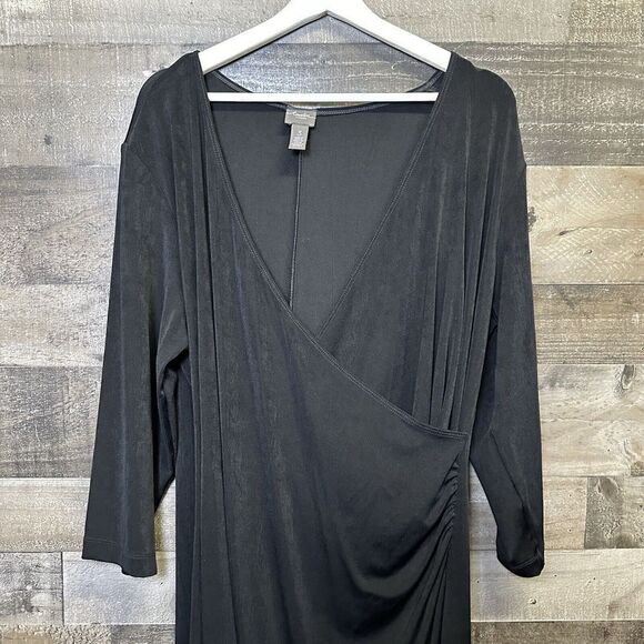 Chicos Travelers dress women’s size 3 / XL Black Faux Wrap Plunge Slinky EUC - Picture 1 of 7